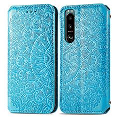 Handytasche Stand Schutzhülle Flip Leder Hülle Modisch Muster S01D für Sony Xperia 5 III SO-53B Blau