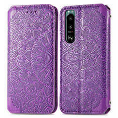 Handytasche Stand Schutzhülle Flip Leder Hülle Modisch Muster S01D für Sony Xperia 5 III Violett