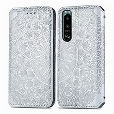 Handytasche Stand Schutzhülle Flip Leder Hülle Modisch Muster S01D für Sony Xperia 5 IV Silber