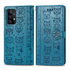 Handytasche Stand Schutzhülle Flip Leder Hülle Modisch Muster S03D für Samsung Galaxy A52 4G Blau
