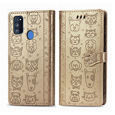 Handytasche Stand Schutzhülle Flip Leder Hülle Modisch Muster S03D für Samsung Galaxy M21 Gold