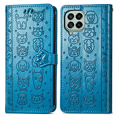 Handytasche Stand Schutzhülle Flip Leder Hülle Modisch Muster S03D für Samsung Galaxy M53 5G Blau