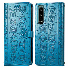 Handytasche Stand Schutzhülle Flip Leder Hülle Modisch Muster S03D für Sony Xperia 5 III Blau