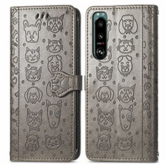 Handytasche Stand Schutzhülle Flip Leder Hülle Modisch Muster S03D für Sony Xperia 5 III Grau