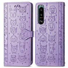 Handytasche Stand Schutzhülle Flip Leder Hülle Modisch Muster S03D für Sony Xperia 5 III SO-53B Violett