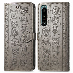 Handytasche Stand Schutzhülle Flip Leder Hülle Modisch Muster S03D für Sony Xperia 5 IV Grau