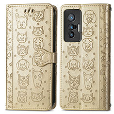 Handytasche Stand Schutzhülle Flip Leder Hülle Modisch Muster S03D für Vivo X70 5G Gold