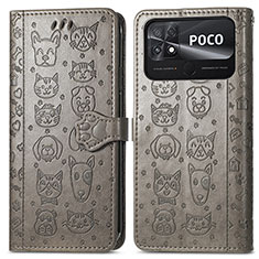 Handytasche Stand Schutzhülle Flip Leder Hülle Modisch Muster S03D für Xiaomi Poco C40 Grau