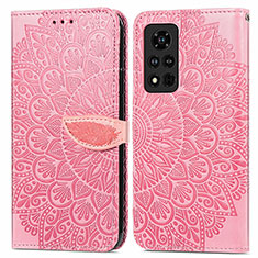 Handytasche Stand Schutzhülle Flip Leder Hülle Modisch Muster S04D für Huawei Honor V40 5G Rosegold