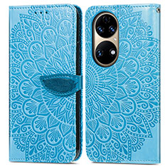 Handytasche Stand Schutzhülle Flip Leder Hülle Modisch Muster S04D für Huawei P50 Pro Blau