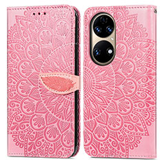 Handytasche Stand Schutzhülle Flip Leder Hülle Modisch Muster S04D für Huawei P50e Rosegold