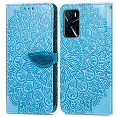 Handytasche Stand Schutzhülle Flip Leder Hülle Modisch Muster S04D für Oppo A16 Blau