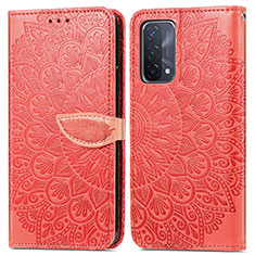 Handytasche Stand Schutzhülle Flip Leder Hülle Modisch Muster S04D für Oppo A74 5G Rot