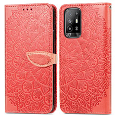 Handytasche Stand Schutzhülle Flip Leder Hülle Modisch Muster S04D für Oppo A95 5G Rot