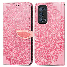 Handytasche Stand Schutzhülle Flip Leder Hülle Modisch Muster S04D für Oppo Reno6 Pro+ Plus 5G Rosegold