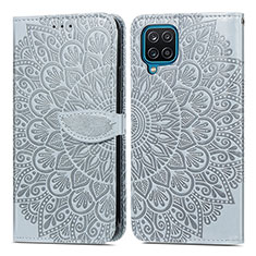 Handytasche Stand Schutzhülle Flip Leder Hülle Modisch Muster S04D für Samsung Galaxy A12 5G Grau