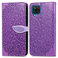 Handytasche Stand Schutzhülle Flip Leder Hülle Modisch Muster S04D für Samsung Galaxy A12 5G Violett