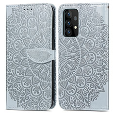 Handytasche Stand Schutzhülle Flip Leder Hülle Modisch Muster S04D für Samsung Galaxy A52 4G Grau
