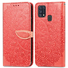 Handytasche Stand Schutzhülle Flip Leder Hülle Modisch Muster S04D für Samsung Galaxy M31 Prime Edition Rot