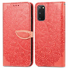 Handytasche Stand Schutzhülle Flip Leder Hülle Modisch Muster S04D für Samsung Galaxy S20 Rot