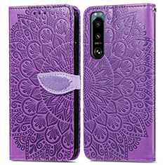 Handytasche Stand Schutzhülle Flip Leder Hülle Modisch Muster S04D für Sony Xperia 5 IV Violett