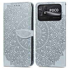 Handytasche Stand Schutzhülle Flip Leder Hülle Modisch Muster S04D für Xiaomi Poco C40 Grau