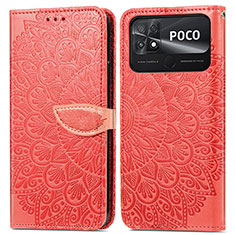Handytasche Stand Schutzhülle Flip Leder Hülle Modisch Muster S04D für Xiaomi Poco C40 Rot