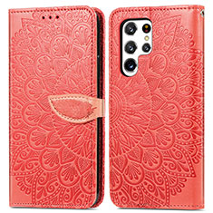 Handytasche Stand Schutzhülle Flip Leder Hülle Modisch Muster S07D für Samsung Galaxy S21 Ultra 5G Rot