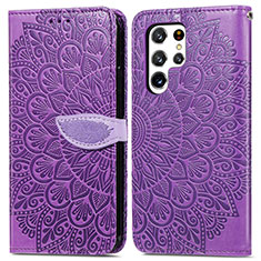 Handytasche Stand Schutzhülle Flip Leder Hülle Modisch Muster S07D für Samsung Galaxy S21 Ultra 5G Violett