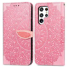 Handytasche Stand Schutzhülle Flip Leder Hülle Modisch Muster S07D für Samsung Galaxy S22 Ultra 5G Rosegold