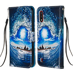 Handytasche Stand Schutzhülle Flip Leder Hülle Modisch Muster Y02B für Samsung Galaxy A01 SM-A015 Blau