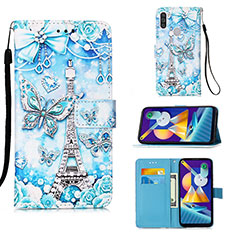 Handytasche Stand Schutzhülle Flip Leder Hülle Modisch Muster Y02B für Samsung Galaxy A11 Hellblau