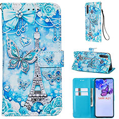 Handytasche Stand Schutzhülle Flip Leder Hülle Modisch Muster Y02B für Samsung Galaxy A21 European Hellblau