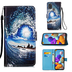 Handytasche Stand Schutzhülle Flip Leder Hülle Modisch Muster Y02B für Samsung Galaxy A21s Königs Blau