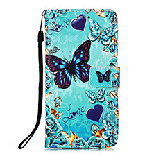 Handytasche Stand Schutzhülle Flip Leder Hülle Modisch Muster Y03B für Apple iPhone 15 Pro Cyan