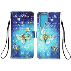 Handytasche Stand Schutzhülle Flip Leder Hülle Modisch Muster Y04B für Samsung Galaxy S21 Ultra 5G Blau