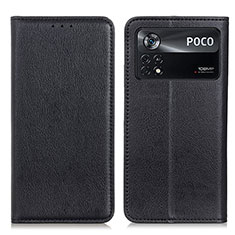 Handytasche Stand Schutzhülle Flip Leder Hülle N01P für Xiaomi Poco X4 Pro 5G Schwarz