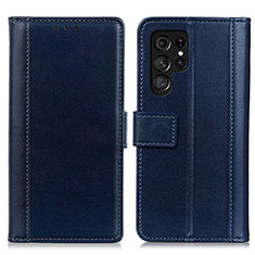 Handytasche Stand Schutzhülle Flip Leder Hülle N02P für Samsung Galaxy S22 Ultra 5G Blau