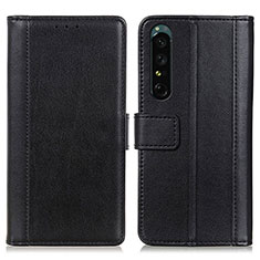 Handytasche Stand Schutzhülle Flip Leder Hülle N02P für Sony Xperia 1 III Schwarz