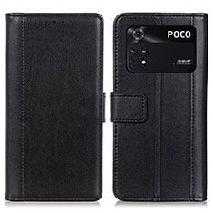 Handytasche Stand Schutzhülle Flip Leder Hülle N02P für Xiaomi Poco M4 Pro 4G Schwarz