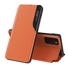 Handytasche Stand Schutzhülle Flip Leder Hülle QH1 für Samsung Galaxy A02s Orange