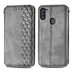 Handytasche Stand Schutzhülle Flip Leder Hülle S01D für Samsung Galaxy A11 Grau