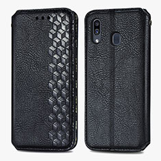 Handytasche Stand Schutzhülle Flip Leder Hülle S01D für Samsung Galaxy A20 Schwarz