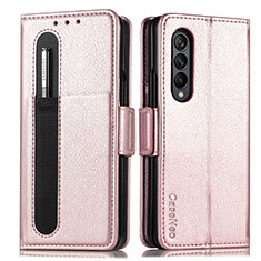 Handytasche Stand Schutzhülle Flip Leder Hülle S01D für Samsung Galaxy Z Fold4 5G Rosegold