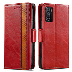 Handytasche Stand Schutzhülle Flip Leder Hülle S02D für Oppo A55S 5G Rot