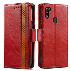 Handytasche Stand Schutzhülle Flip Leder Hülle S02D für Samsung Galaxy M21 Rot