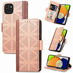 Handytasche Stand Schutzhülle Flip Leder Hülle S03D für Samsung Galaxy A03 Hellbraun