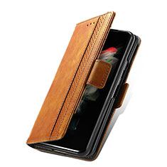 Handytasche Stand Schutzhülle Flip Leder Hülle S03D für Samsung Galaxy Z Fold3 5G Hellbraun