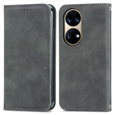 Handytasche Stand Schutzhülle Flip Leder Hülle S04D für Huawei P50 Pro Grau