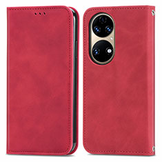 Handytasche Stand Schutzhülle Flip Leder Hülle S04D für Huawei P50 Pro Rot